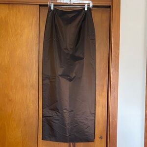 Chetta B Dark Bronze Brown 100% Silk Pencil Skirt 42.5” w/ high leg slit 24”